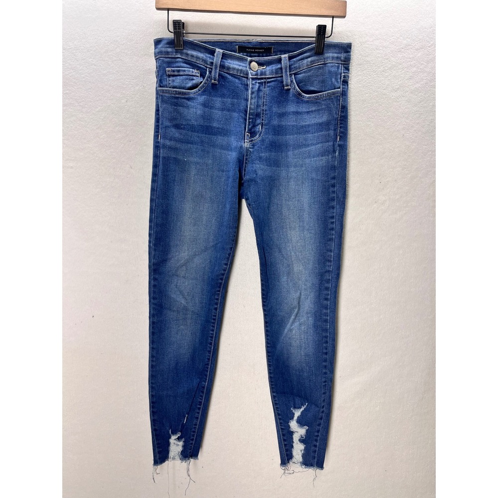 Flying Monkey Ankle Skinny Jeans Womens 28 Blue Denim Distressed Raw Hem 3383